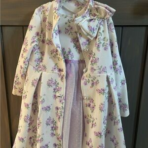 Blueberi Boulevard Cream Coat with Lavender Floral Print